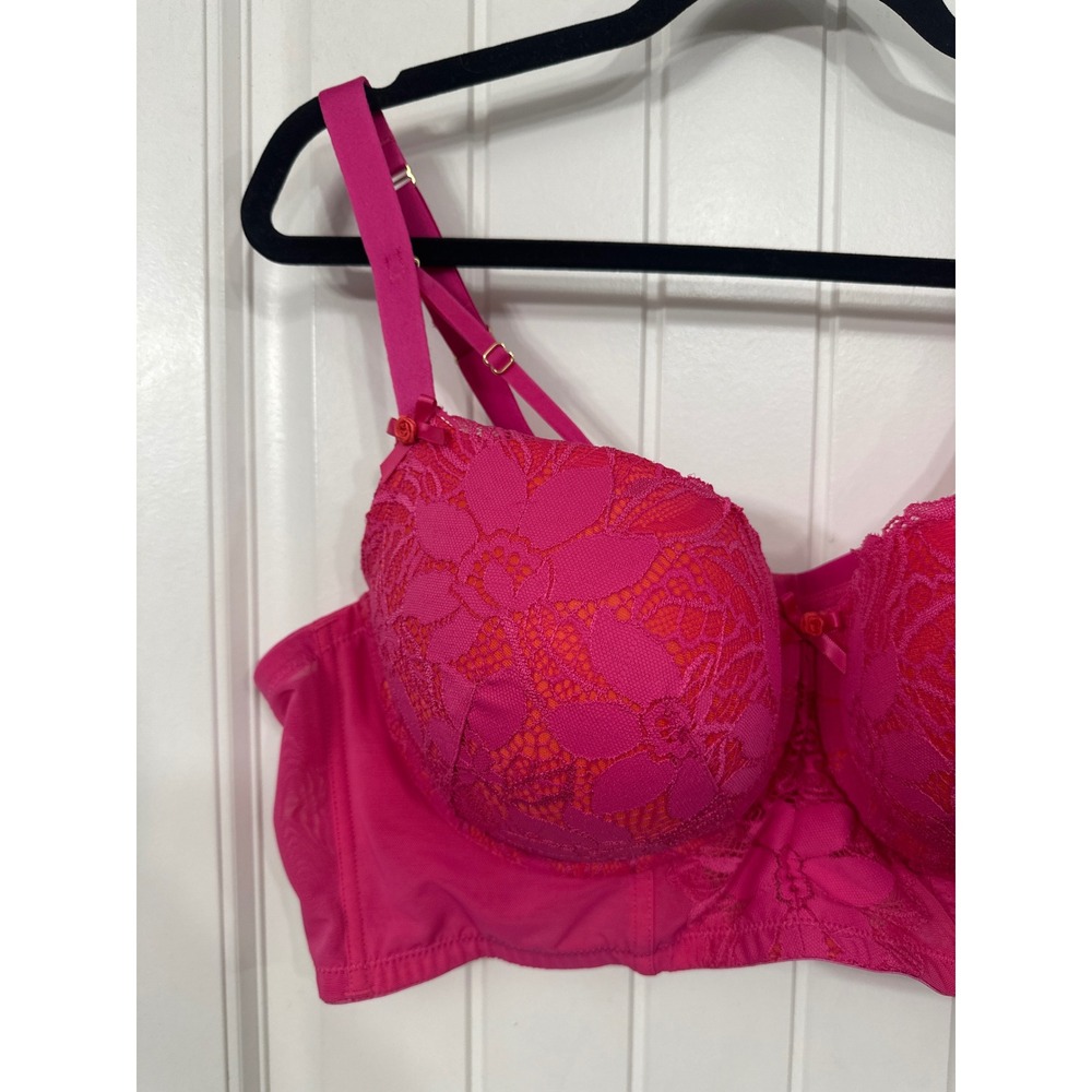 Cacique Pink Orange Floral Lace Longline Boost Balconette Bra 46C Underwire - Picture 3 of 11